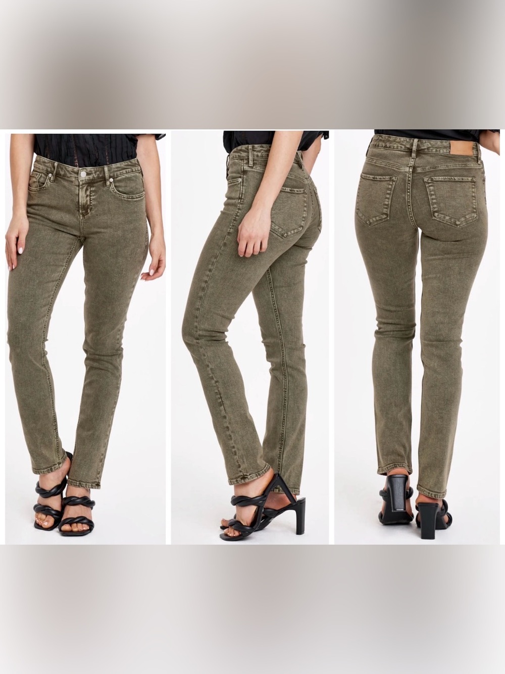 Dear John Blaire High Rise Straight Leg Slim Stretch Olive Gray Denim Jeans 28